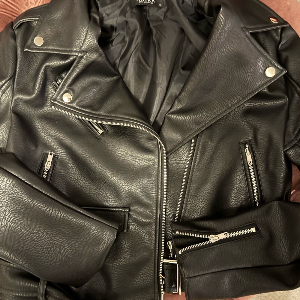 AKIRA Black Leather Jacket with Silver Accents